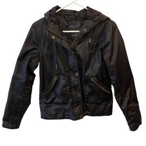 Aeropostale Womens Small Black Snap Zip Up Front Pockets Hooded Jacket S Moto